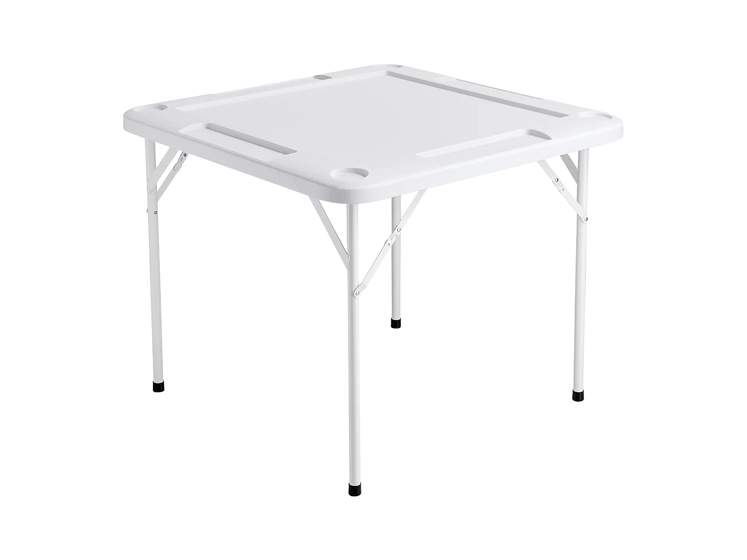 Table de Mahjong Pliable SucceBuy pour 4 Joueurs, Table à Cartes et 4 Porte-Gobelets avec Plateaux à Jetons, Blanc