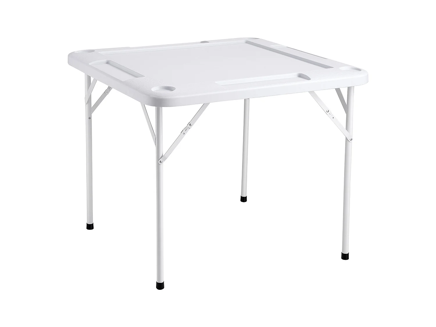 Table de Mahjong Pliable SucceBuy pour 4 Joueurs, Table à Cartes et 4 Porte-Gobelets avec Plateaux à Jetons, Blanc