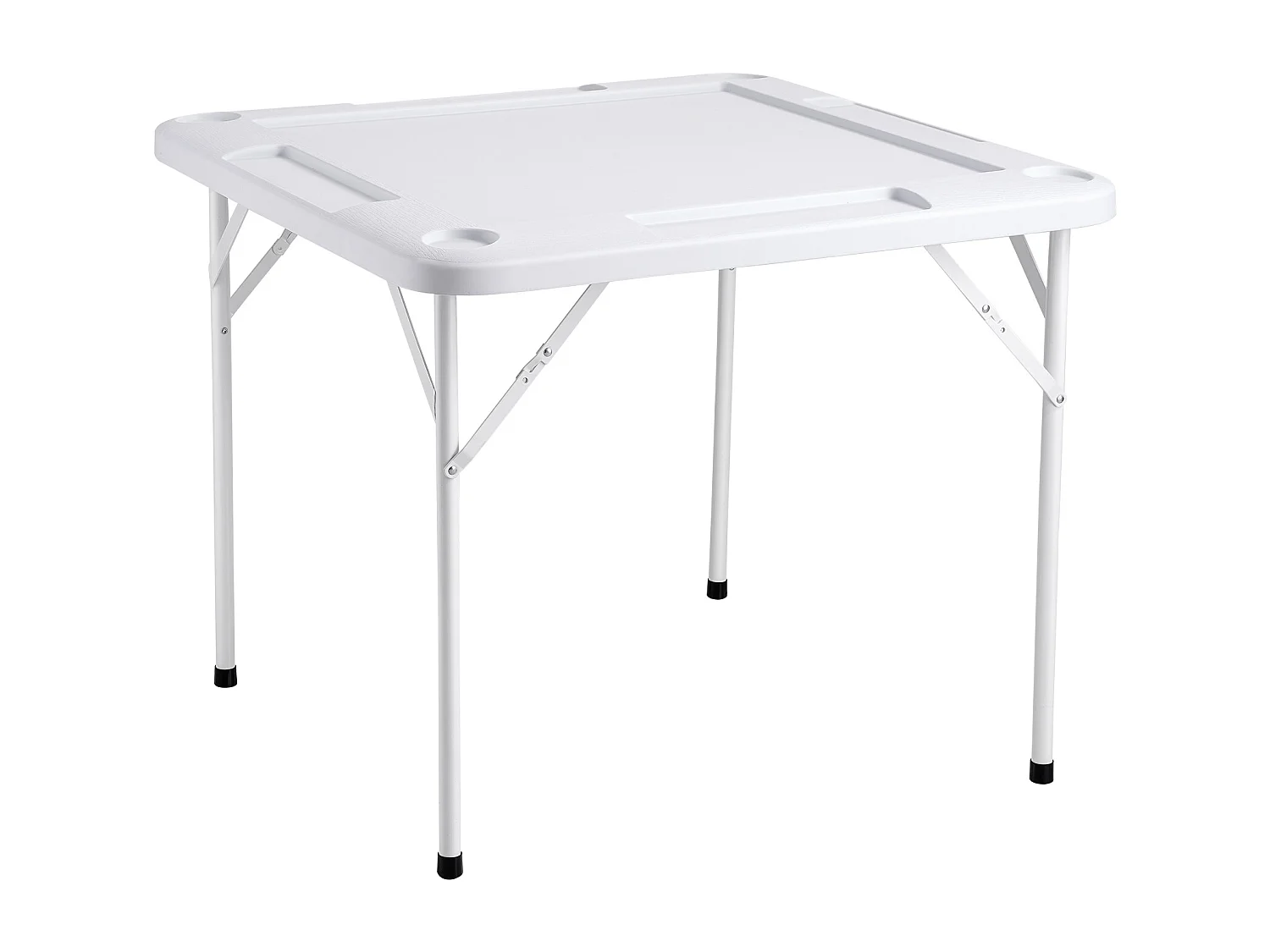 Table de Mahjong Pliable SucceBuy pour 4 Joueurs, Table à Cartes et 4 Porte-Gobelets avec Plateaux à Jetons, Blanc