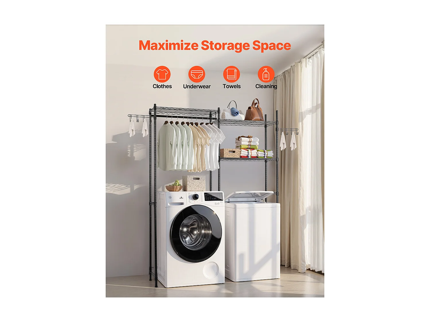 Prateleira de Arrumação SucceBuy, para Máquina de Lavar e Secar Roupa, com 5 Níveis, Preta