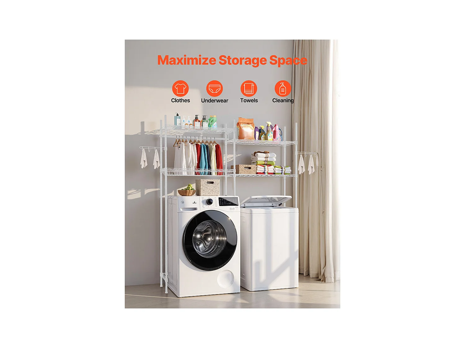 Étagère de Rangement SucceBuy, pour Lave-Linge et Sèche-Linge, à 4 Niveaux Blanc, pour Lave-Linge et Sèche-Linge