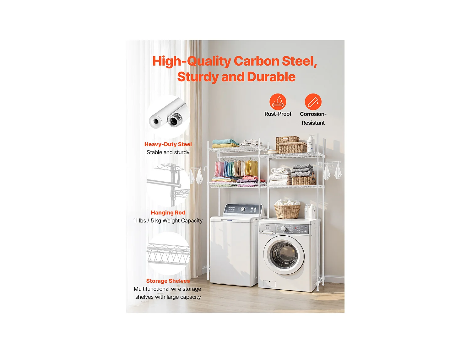 Étagère de Rangement SucceBuy, pour Lave-Linge et Sèche-Linge, à 4 Niveaux Blanc, pour Lave-Linge et Sèche-Linge