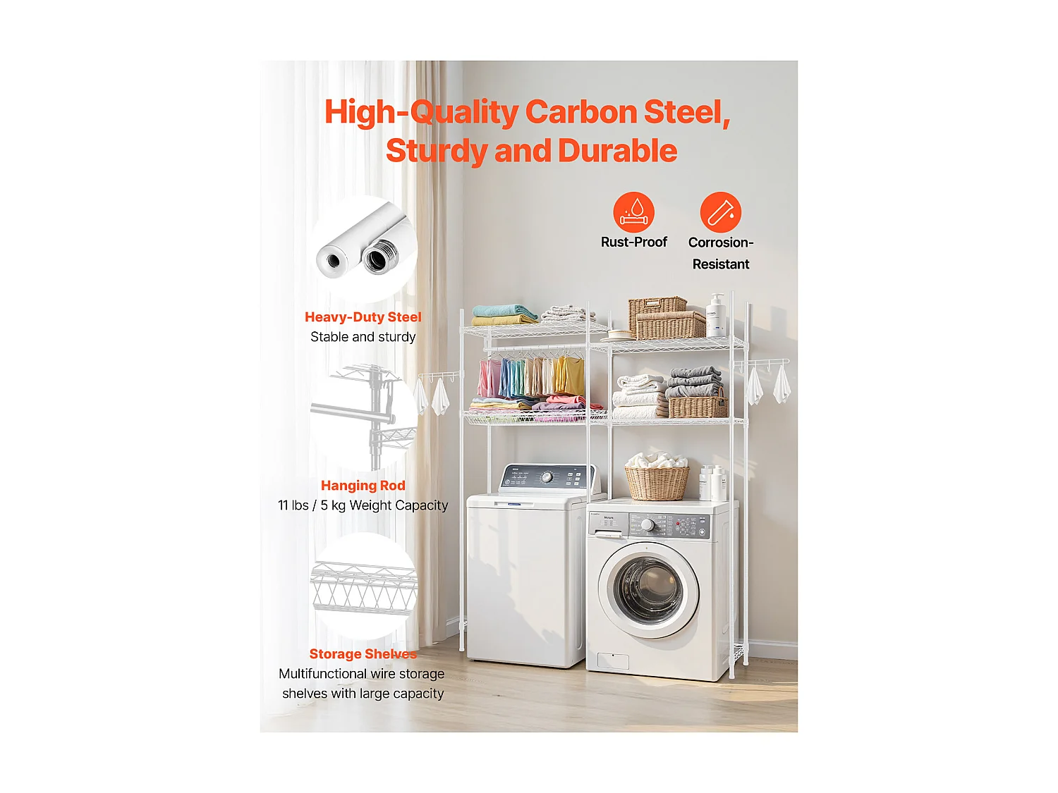 Ablagefach SucceBuy für Waschmaschine und Trockner, 4 Ebenen, Weiß, für Waschmaschine und Wäschetrockner