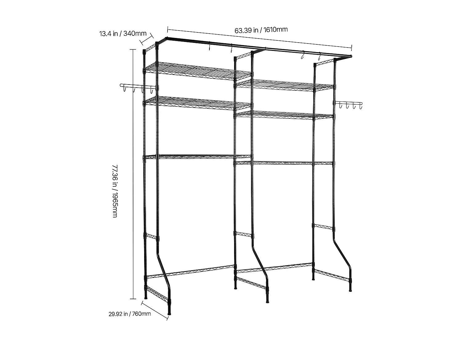 Étagère de Rangement SucceBuy, pour Lave-Linge et Sèche-Linge, à 6 Niveaux Noir, pour Lave-Linge et Sèche-Linge