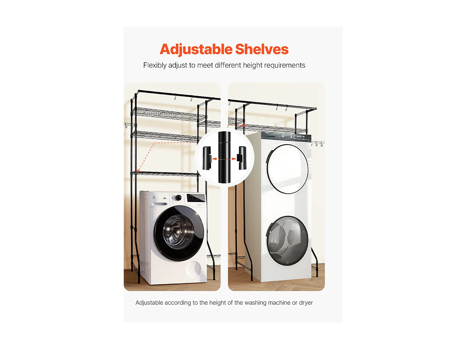 Étagère de Rangement SucceBuy, pour Lave-Linge et Sèche-Linge, à 6 Niveaux Noir, pour Lave-Linge et Sèche-Linge