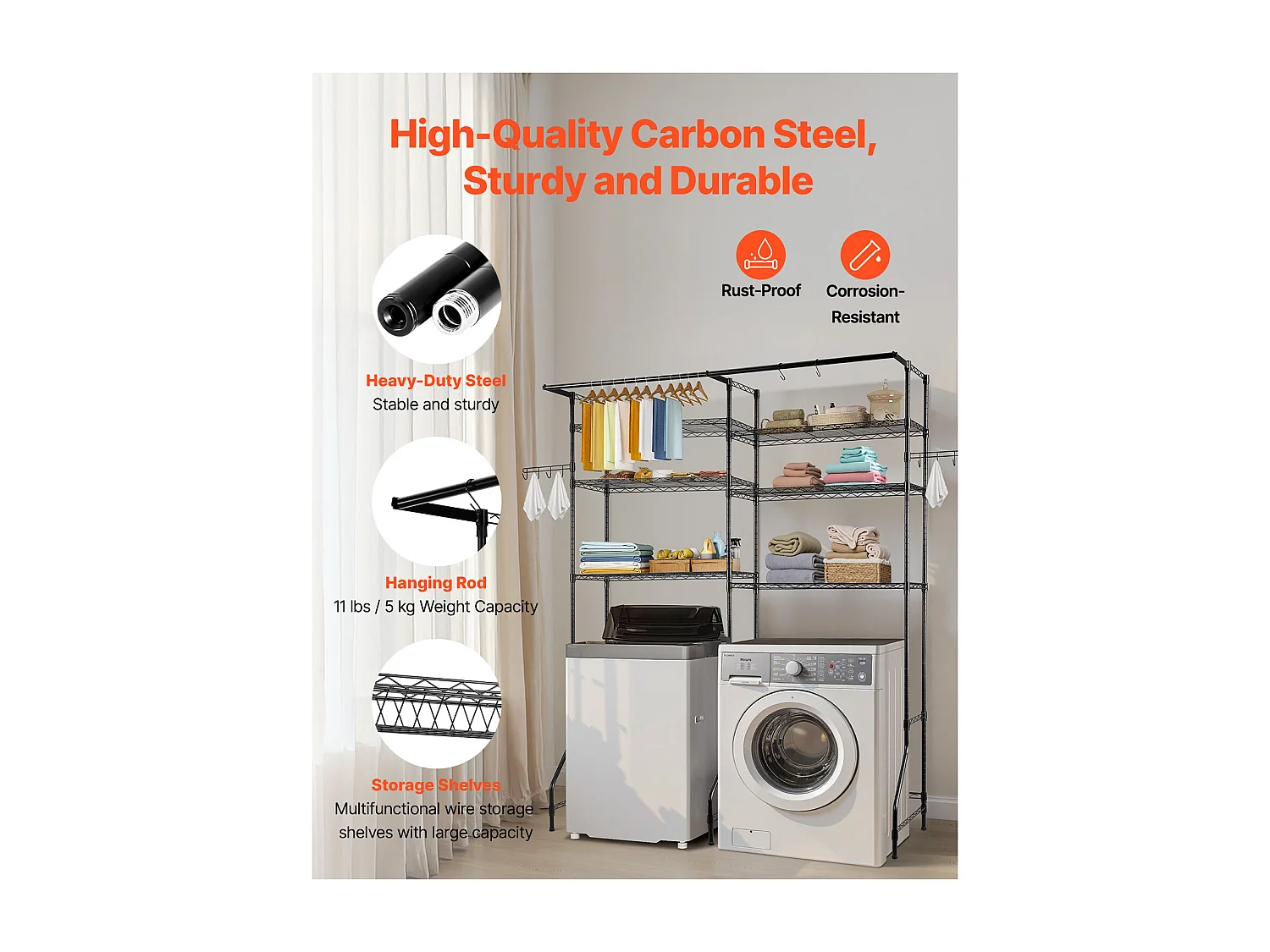 Étagère de Rangement SucceBuy, pour Lave-Linge et Sèche-Linge, à 6 Niveaux Noir, pour Lave-Linge et Sèche-Linge