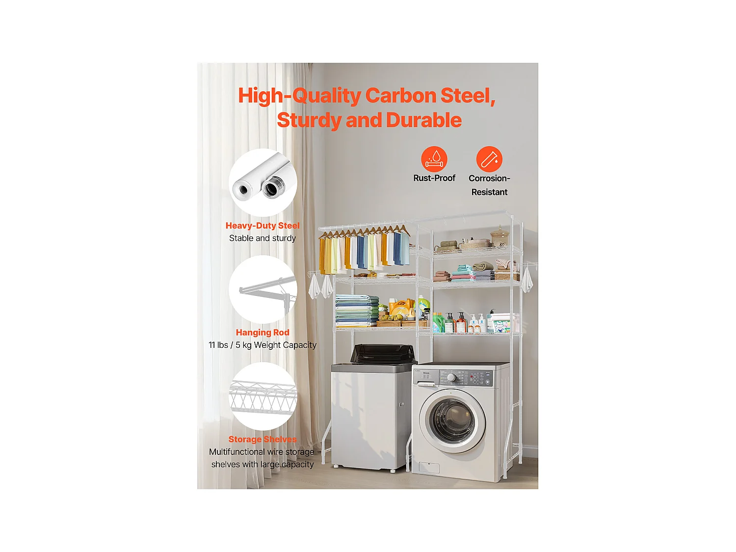 Ablagefach SucceBuy für Waschmaschine und Trockner, 6 Ebenen, Weiß, für Waschmaschine und Wäschetrockner