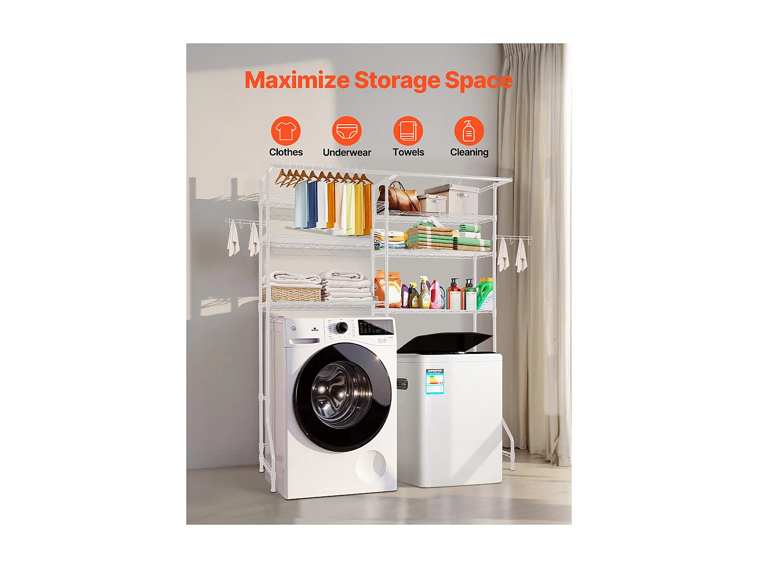 Étagère de Rangement SucceBuy, pour Lave-Linge et Sèche-Linge, à 6 Niveaux Blanc, pour Lave-Linge et Sèche-Linge