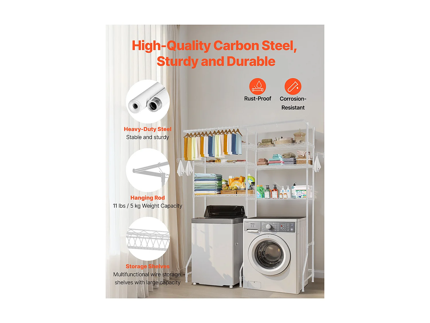 Étagère de Rangement SucceBuy, pour Lave-Linge et Sèche-Linge, à 6 Niveaux Blanc, pour Lave-Linge et Sèche-Linge