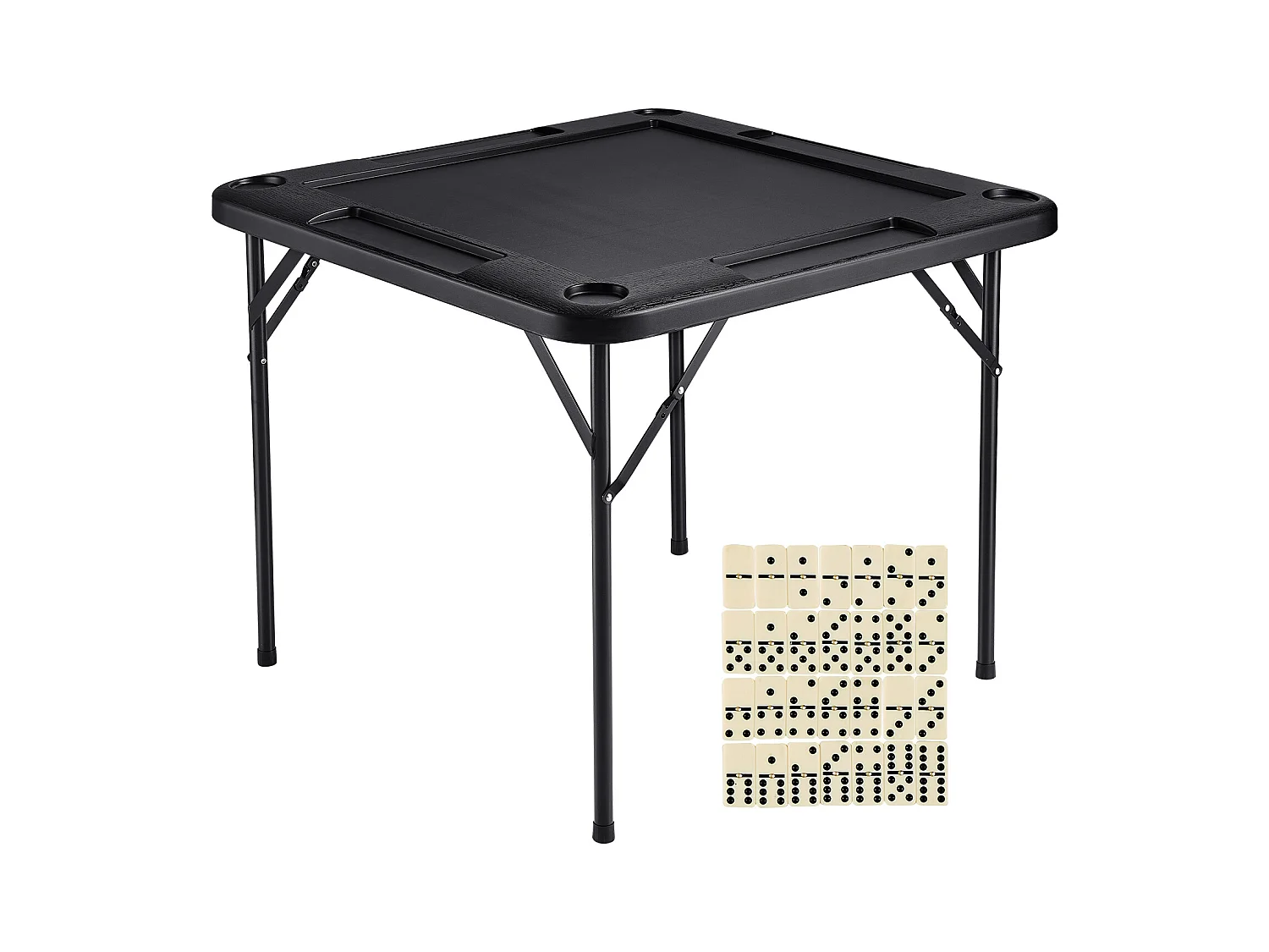 Table de Mahjong Pliable SucceBuy pour 4 Joueurs, Table à Cartes et 4 Porte-Gobelets avec Plateaux à Jetons, Noir