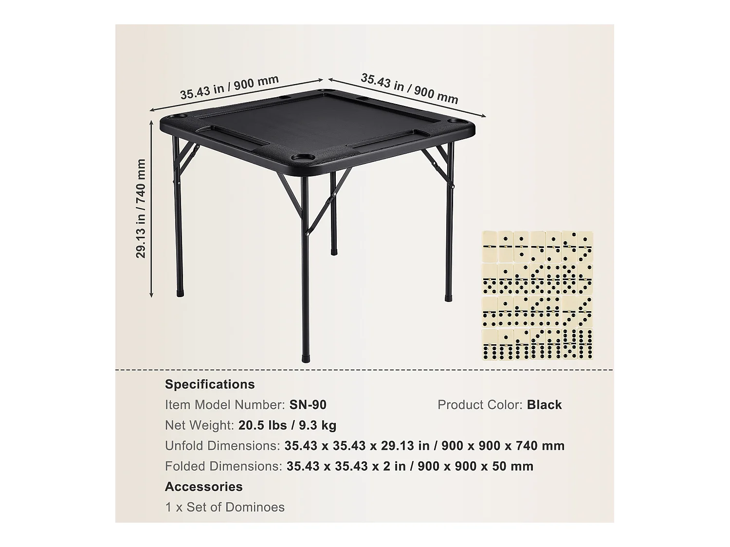 Table de Mahjong Pliable SucceBuy pour 4 Joueurs, Table à Cartes et 4 Porte-Gobelets avec Plateaux à Jetons, Noir