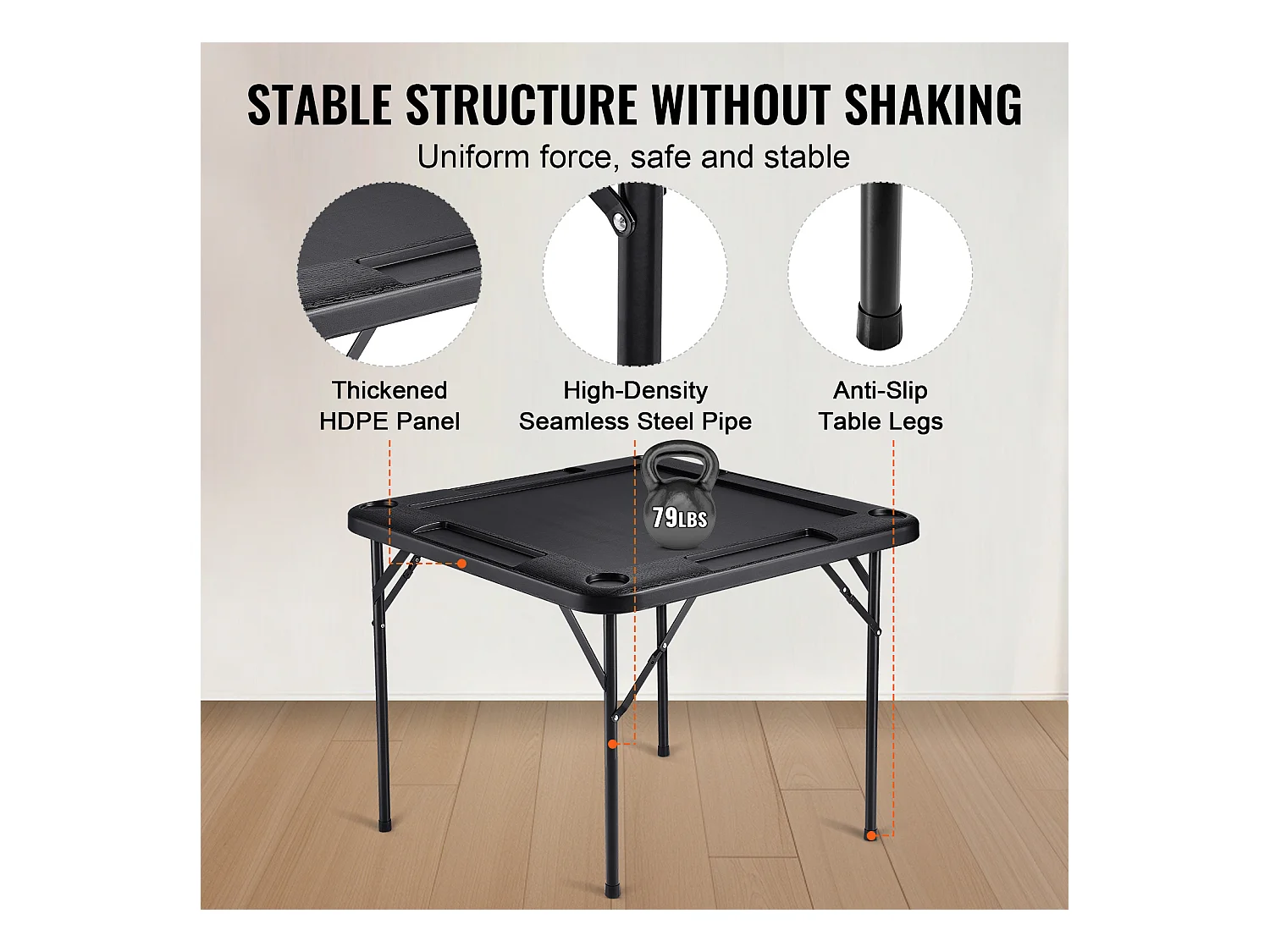 Table de Mahjong Pliable SucceBuy pour 4 Joueurs, Table à Cartes et 4 Porte-Gobelets avec Plateaux à Jetons, Noir
