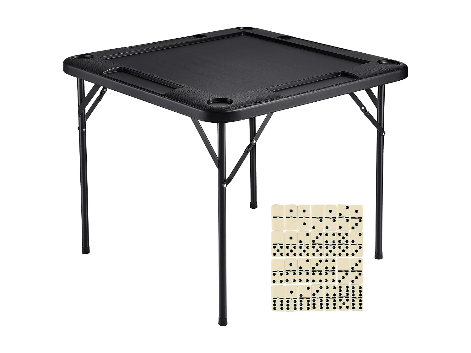 Table de Mahjong Pliable SucceBuy pour 4 Joueurs, Table à Cartes et 4 Porte-Gobelets avec Plateaux à Jetons, Noir