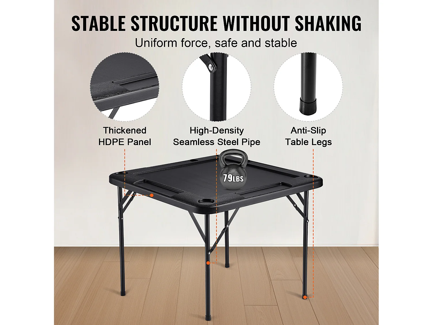 Table de Mahjong Pliable SucceBuy pour 4 Joueurs, Table à Cartes et 4 Porte-Gobelets avec Plateaux à Jetons, Noir