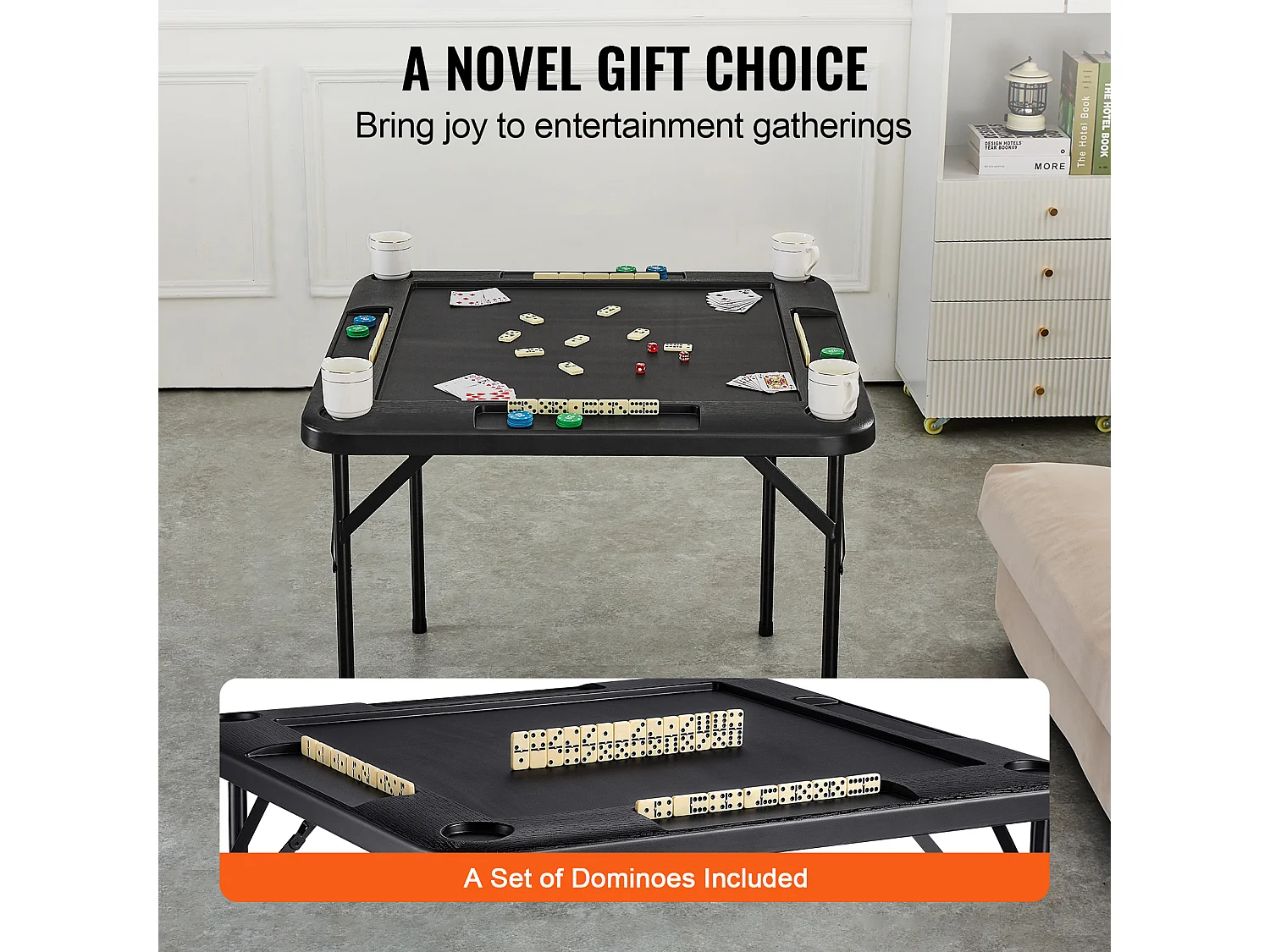 Table de Mahjong Pliable SucceBuy pour 4 Joueurs, Table à Cartes et 4 Porte-Gobelets avec Plateaux à Jetons, Noir