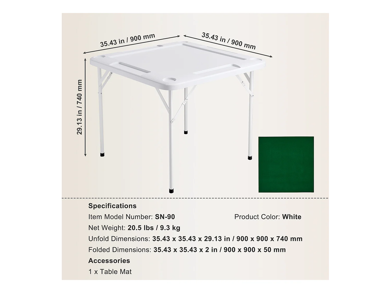 Table de Mahjong SucceBuy pour 4 Joueurs, Table à Cartes Pliable et Tapis de Table, Porte-Gobelet, Plateau à Jetons