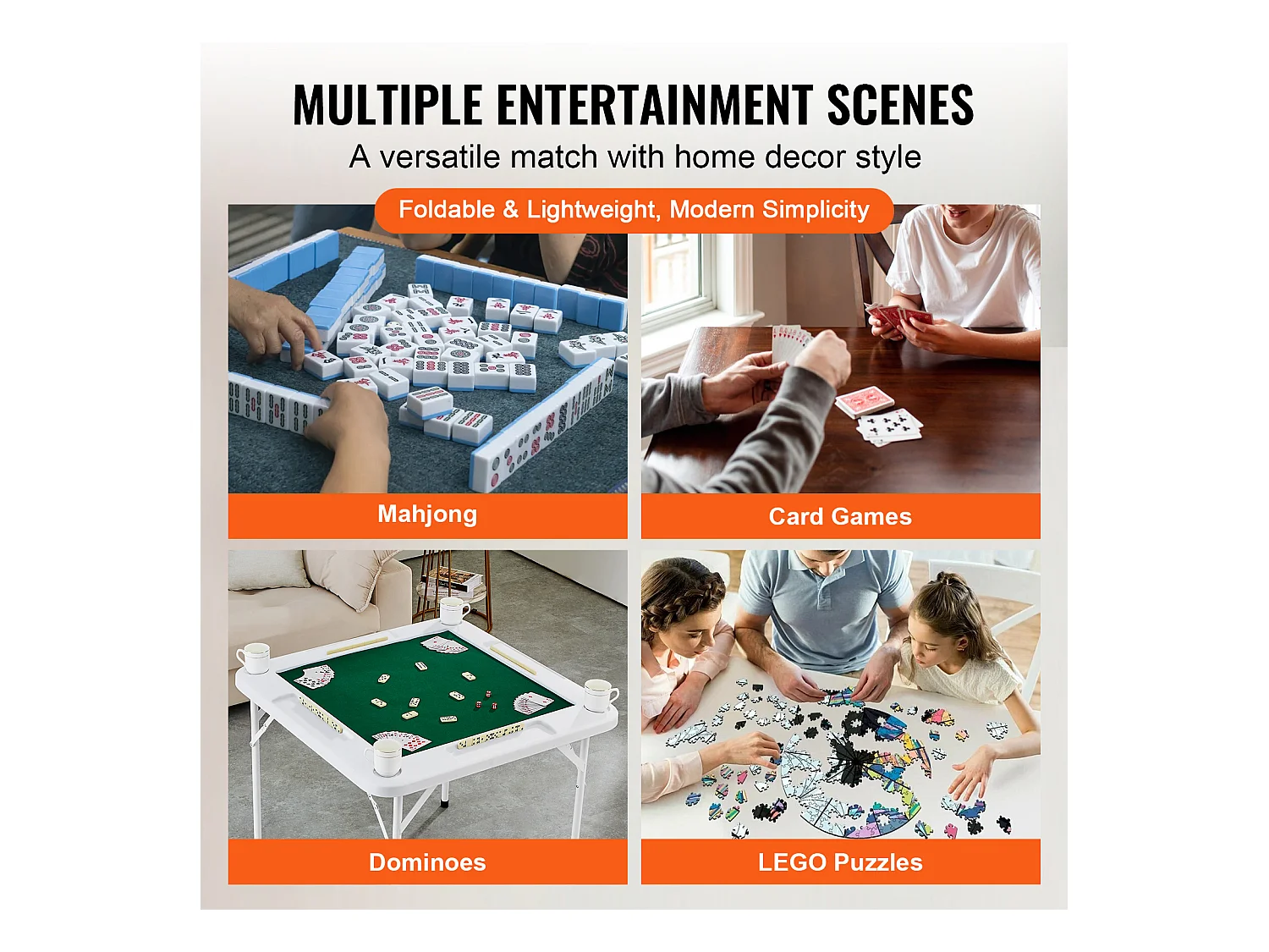 Table de Mahjong SucceBuy pour 4 Joueurs, Table à Cartes Pliable et Tapis de Table, Porte-Gobelet, Plateau à Jetons