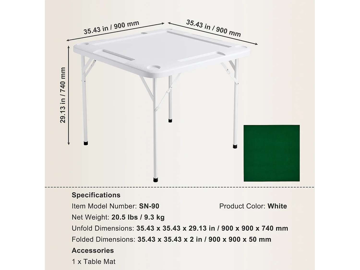 Table de Mahjong SucceBuy pour 4 Joueurs, Table à Cartes Pliable et Tapis de Table, Porte-Gobelet, Plateau à Jetons