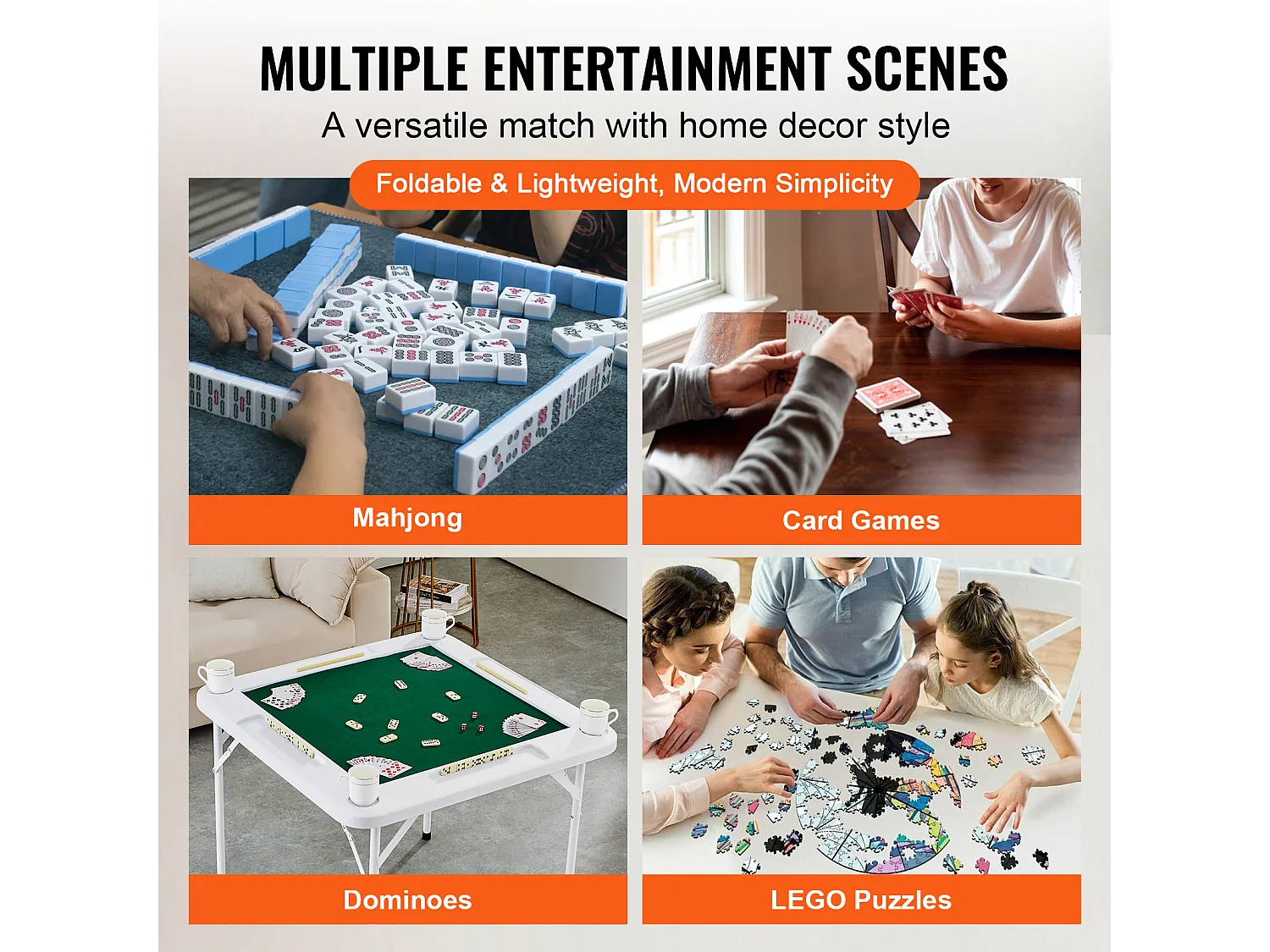 Table de Mahjong SucceBuy pour 4 Joueurs, Table à Cartes Pliable et Tapis de Table, Porte-Gobelet, Plateau à Jetons