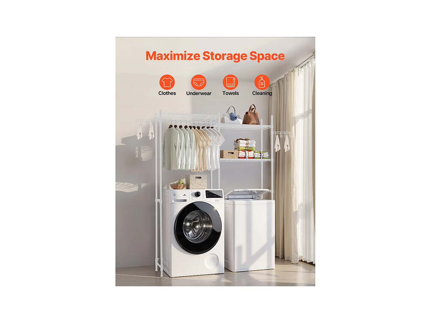 Étagère de Rangement SucceBuy, pour Lave-Linge et Sèche-Linge, à 5 Niveaux Blanc, pour Lave-Linge et Sèche-Linge