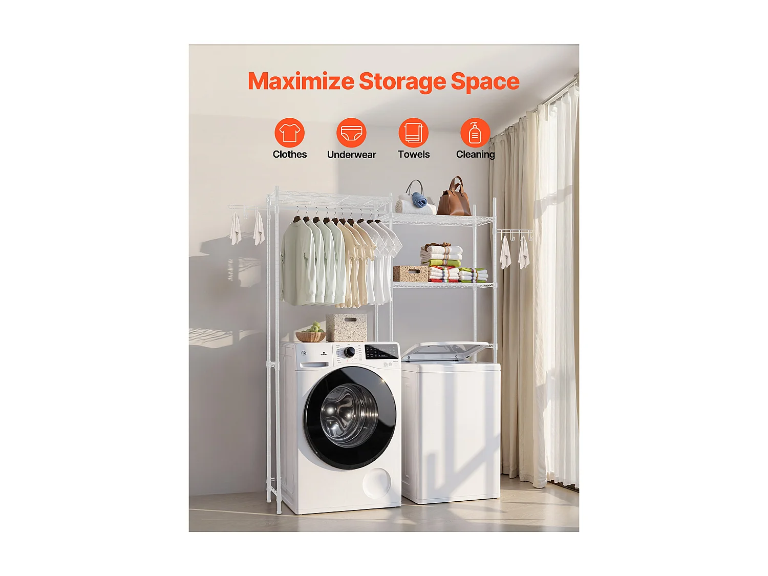 Étagère de Rangement SucceBuy, pour Lave-Linge et Sèche-Linge, à 5 Niveaux Blanc, pour Lave-Linge et Sèche-Linge