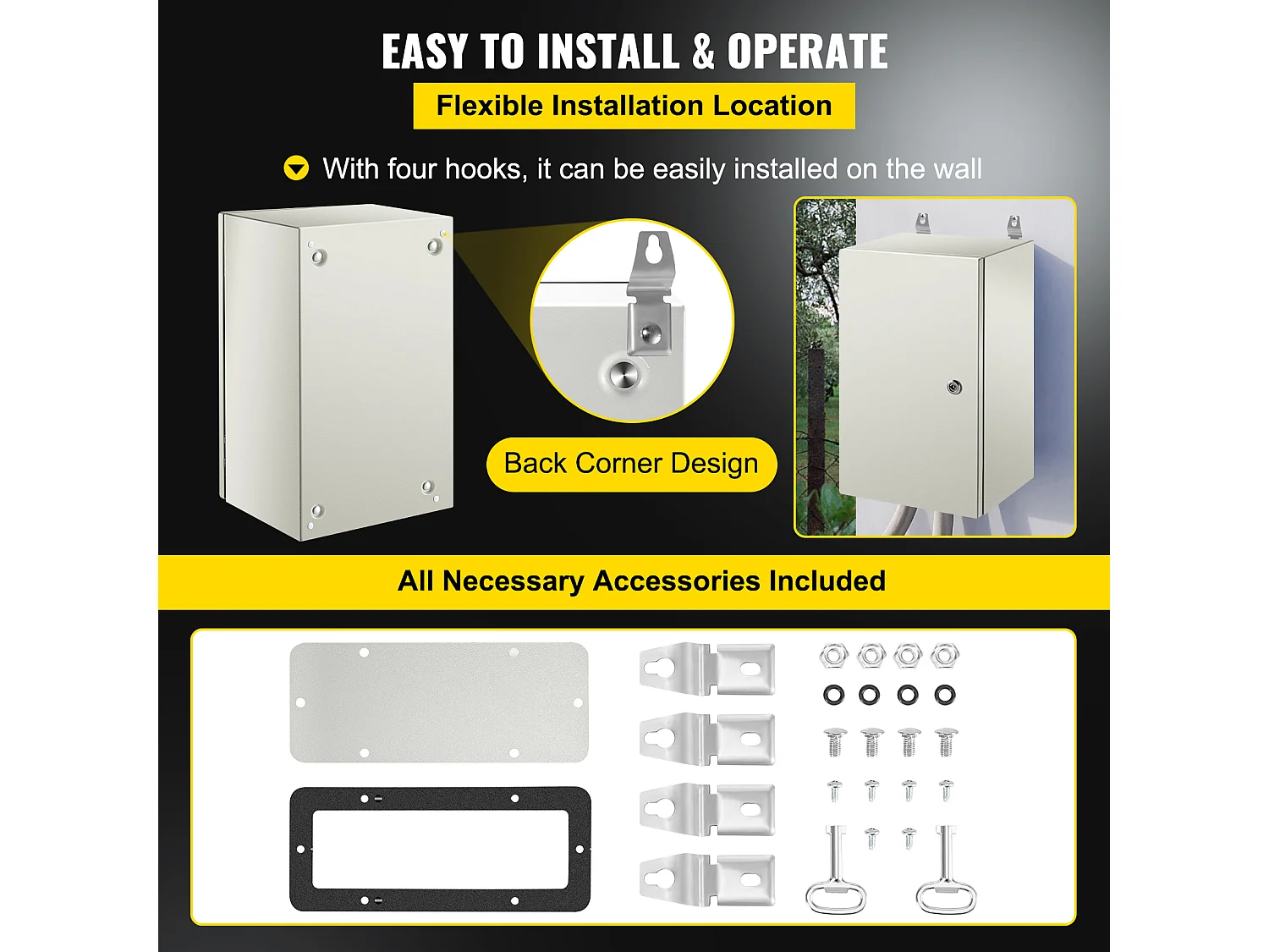 Caixa Elétrica de Aço SucceBuy, 30 x 30 x 20 cm, Caixa de Aço ao Carbono IP65, com Dobradiças Duráveis e Fitas de Vedação