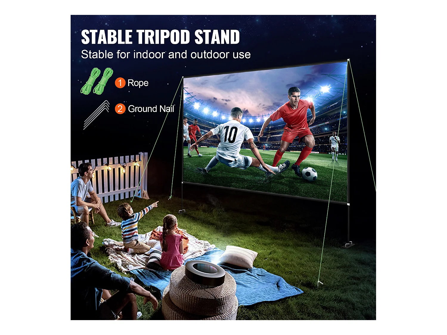 Écran de Cinéma d'Extérieur SucceBuy avec Support - 381cm, 16:9 HD 4K Portable pour l'Intérieur et l'Extérieur Cinéma à Domicile Jeux Bureau