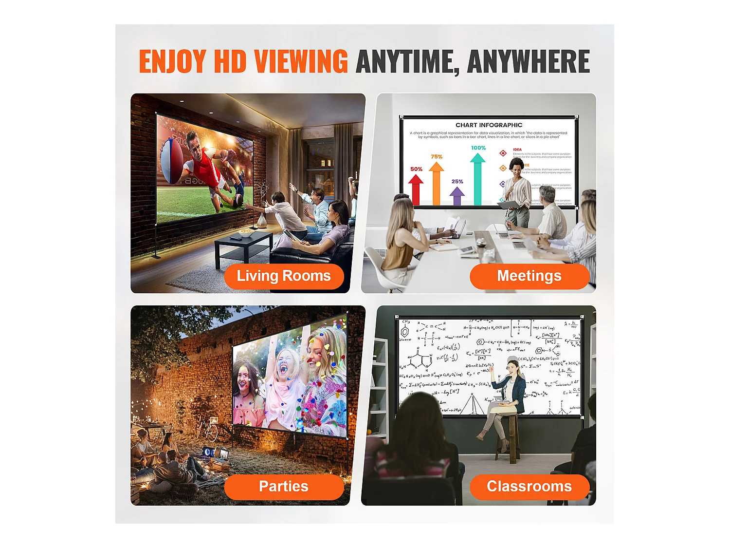 Écran de Cinéma d'Extérieur SucceBuy avec Support - 381cm, 16:9 HD 4K Portable pour l'Intérieur et l'Extérieur Cinéma à Domicile Jeux Bureau