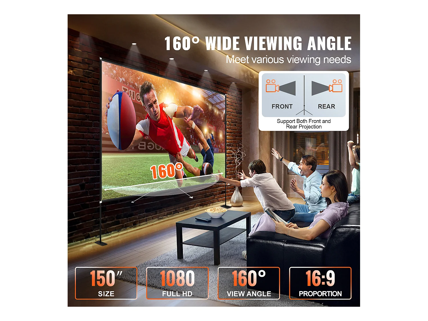 Écran de Cinéma d'Extérieur SucceBuy avec Support - 381cm, 16:9 HD 4K Portable pour l'Intérieur et l'Extérieur Cinéma à Domicile Jeux Bureau