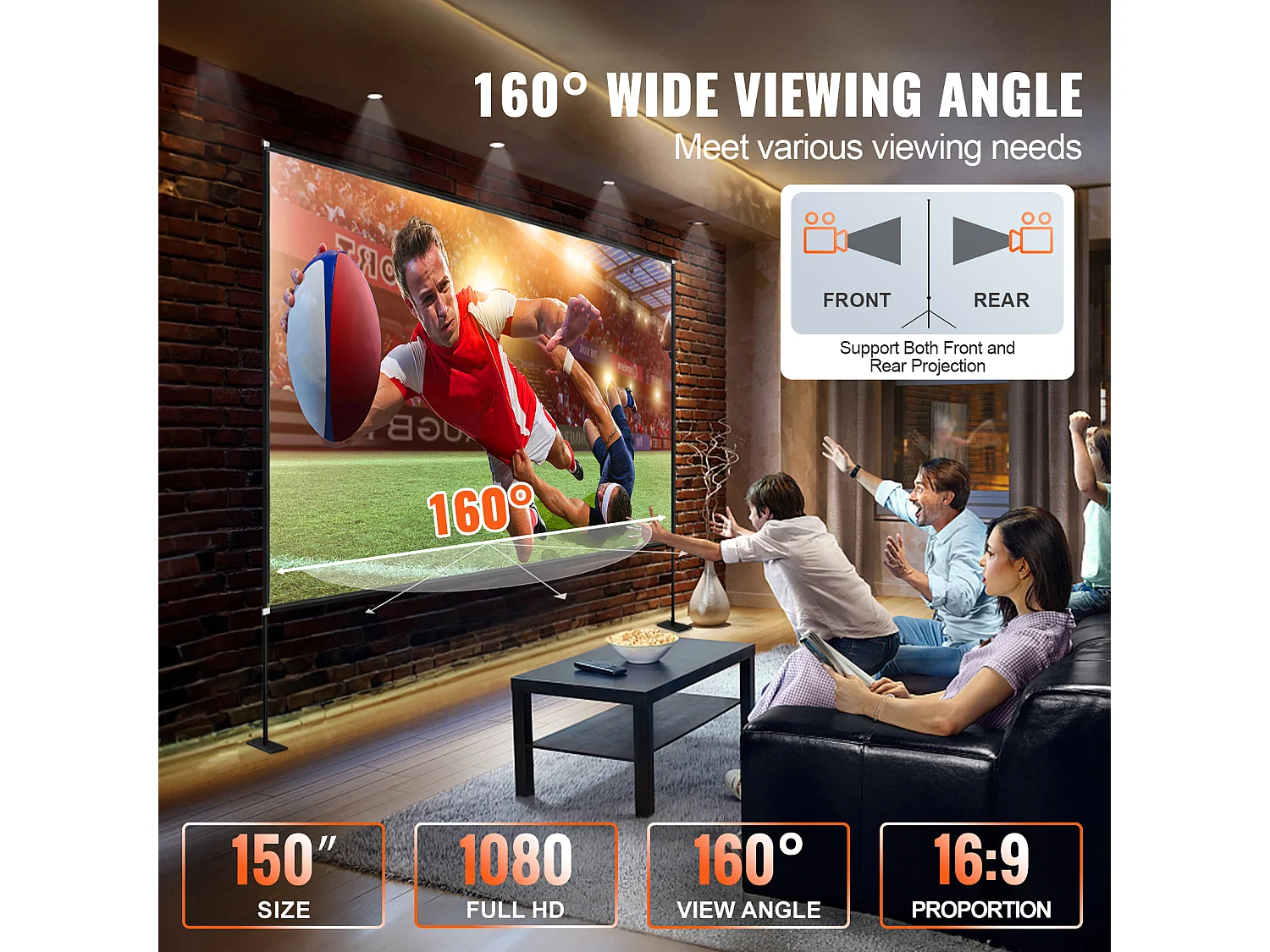 Écran de Cinéma d'Extérieur SucceBuy avec Support - 381cm, 16:9 HD 4K Portable pour l'Intérieur et l'Extérieur Cinéma à Domicile Jeux Bureau