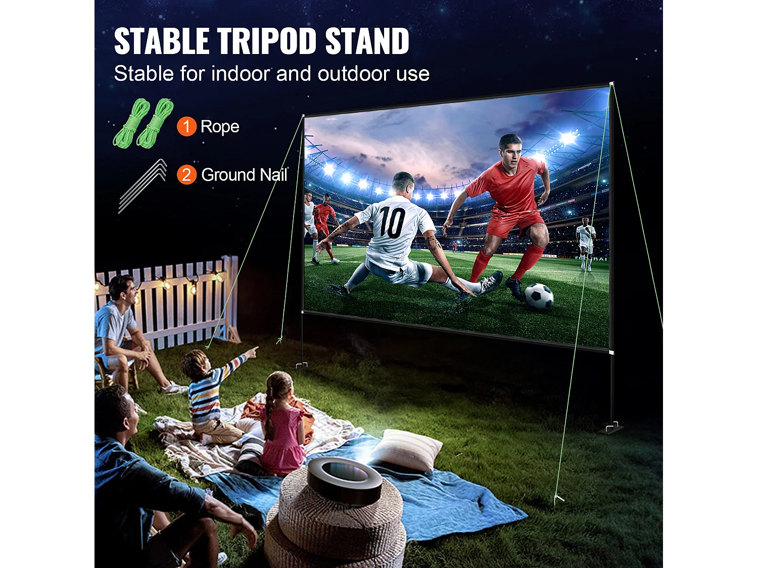 Écran de Cinéma d'Extérieur SucceBuy avec Support - 381cm, 16:9 HD 4K Portable pour l'Intérieur et l'Extérieur Cinéma à Domicile Jeux Bureau