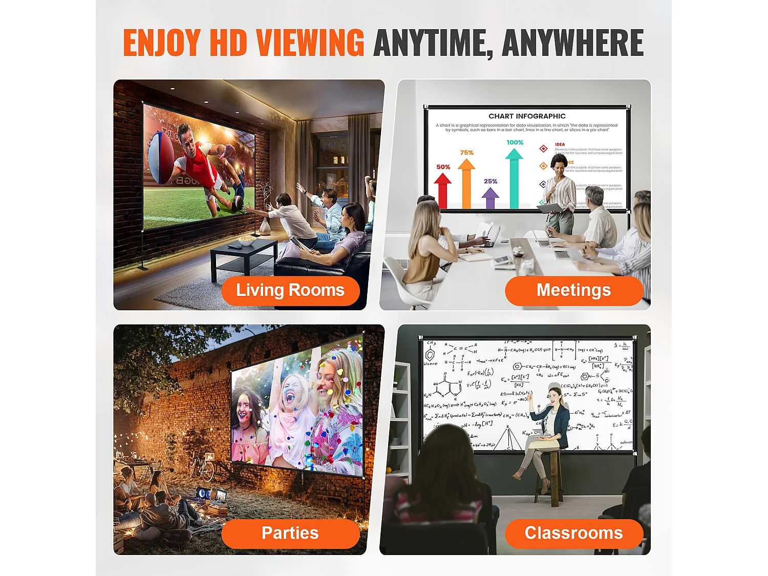 Écran de Cinéma d'Extérieur SucceBuy avec Support - 381cm, 16:9 HD 4K Portable pour l'Intérieur et l'Extérieur Cinéma à Domicile Jeux Bureau