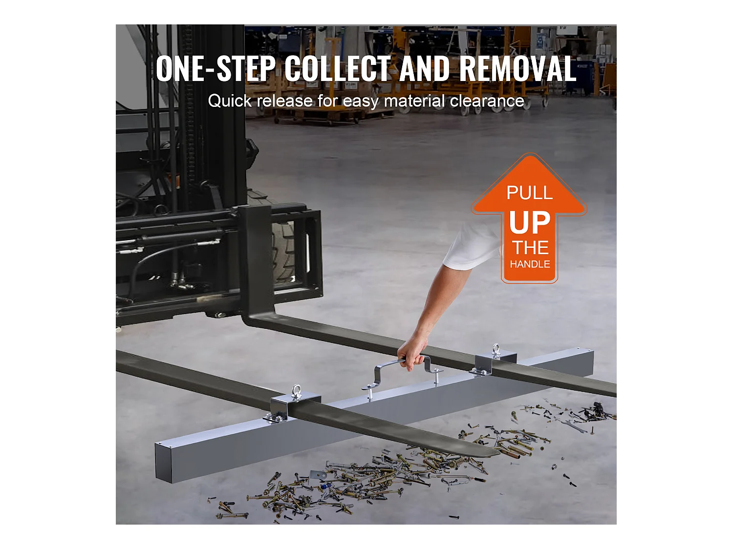 Balayeuse Magnétique, SucceBuy Balayeuse Magnétique de 213 cm, Capacité de Levage de 54,4 kg, Accessoire pour Chariot Élévateur, Utilisation Extérieure