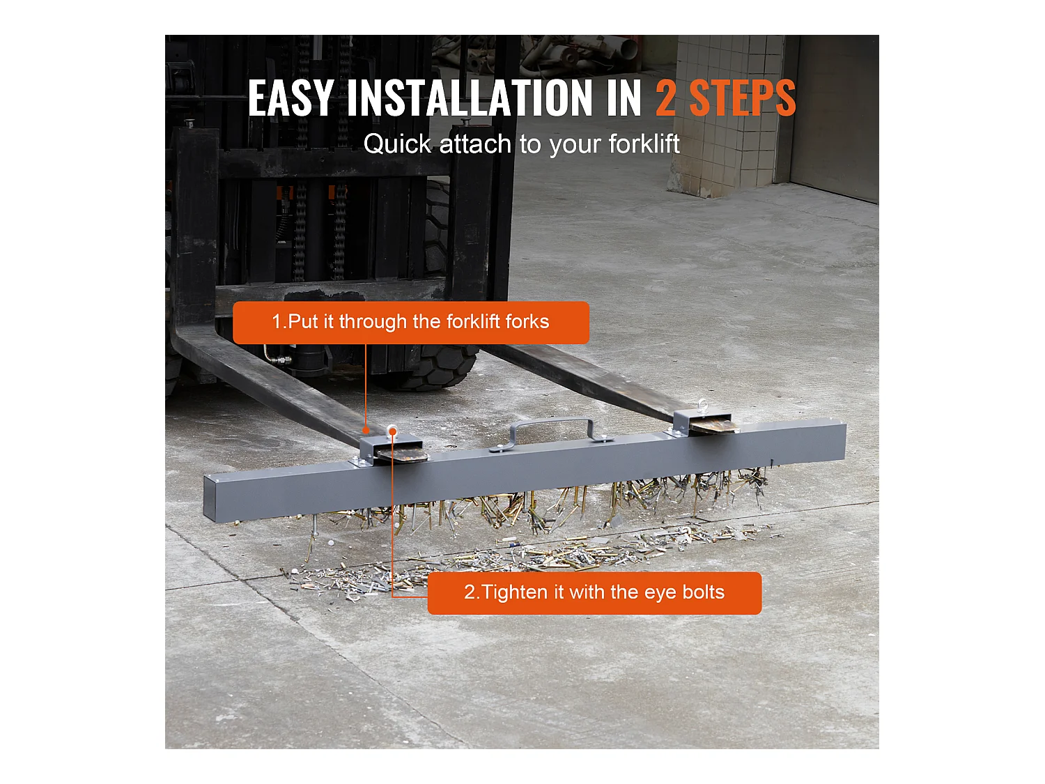 Balayeuse Magnétique, SucceBuy Balayeuse Magnétique de 213 cm, Capacité de Levage de 54,4 kg, Accessoire pour Chariot Élévateur, Utilisation Extérieure