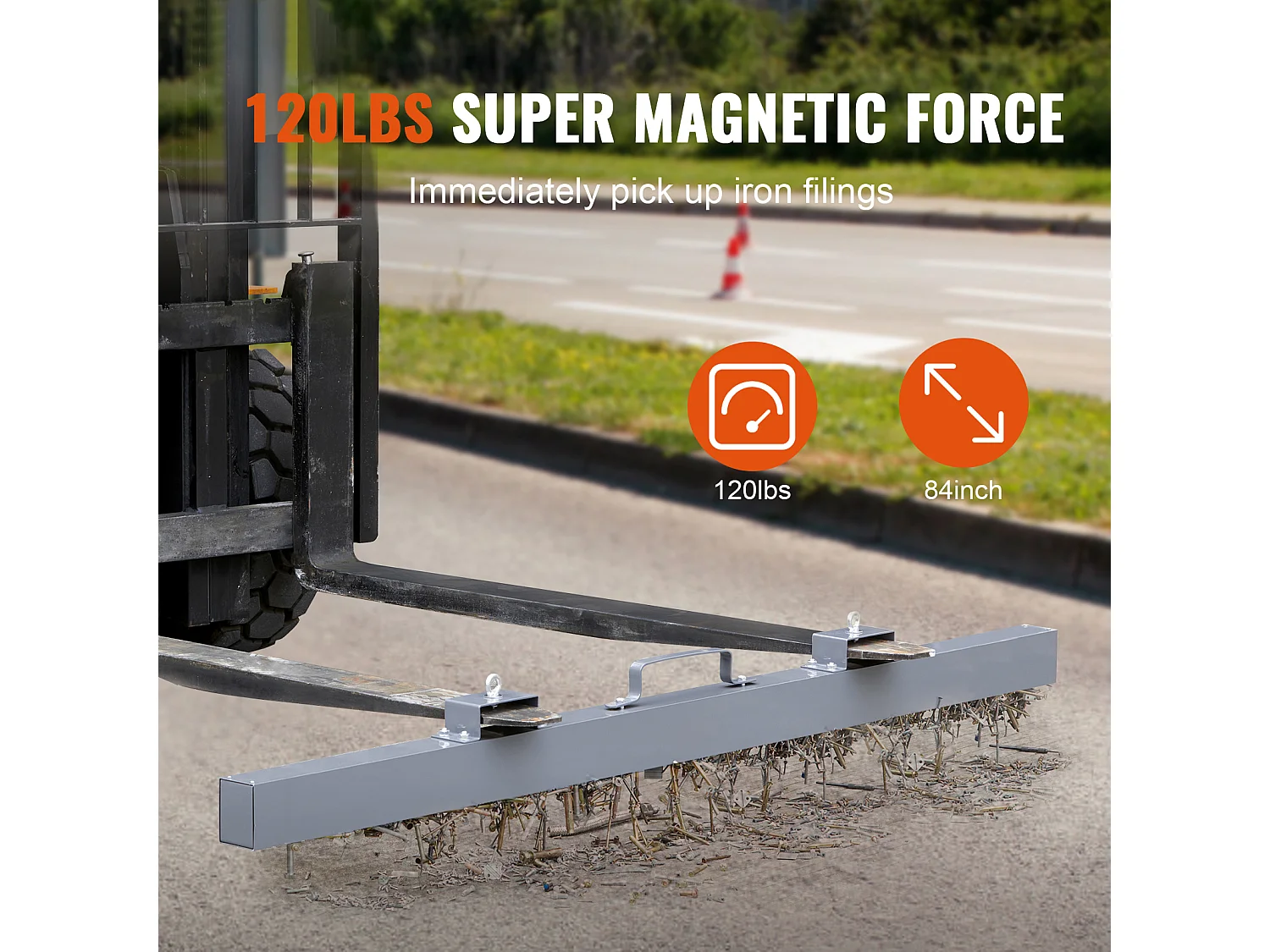 Balayeuse Magnétique, SucceBuy Balayeuse Magnétique de 213 cm, Capacité de Levage de 54,4 kg, Accessoire pour Chariot Élévateur, Utilisation Extérieure