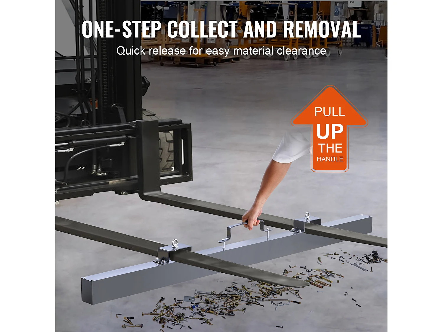 Balayeuse Magnétique, SucceBuy Balayeuse Magnétique de 213 cm, Capacité de Levage de 54,4 kg, Accessoire pour Chariot Élévateur, Utilisation Extérieure