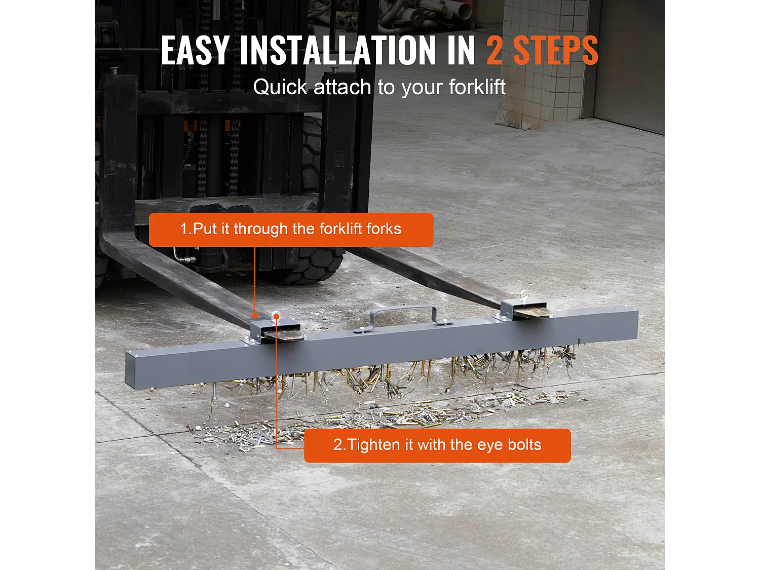 Balayeuse Magnétique, SucceBuy Balayeuse Magnétique de 213 cm, Capacité de Levage de 54,4 kg, Accessoire pour Chariot Élévateur, Utilisation Extérieure