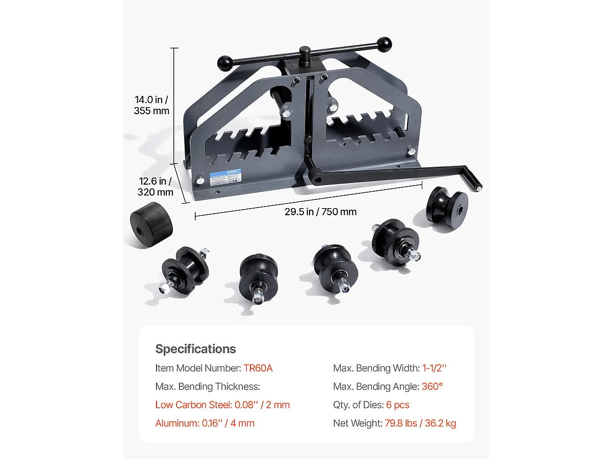 Cintreuse Manuelle de Tubes SucceBuy 10-13mm, Cintreuse à Rouleaux pour Tubes Manuelle avec 6 Matrices