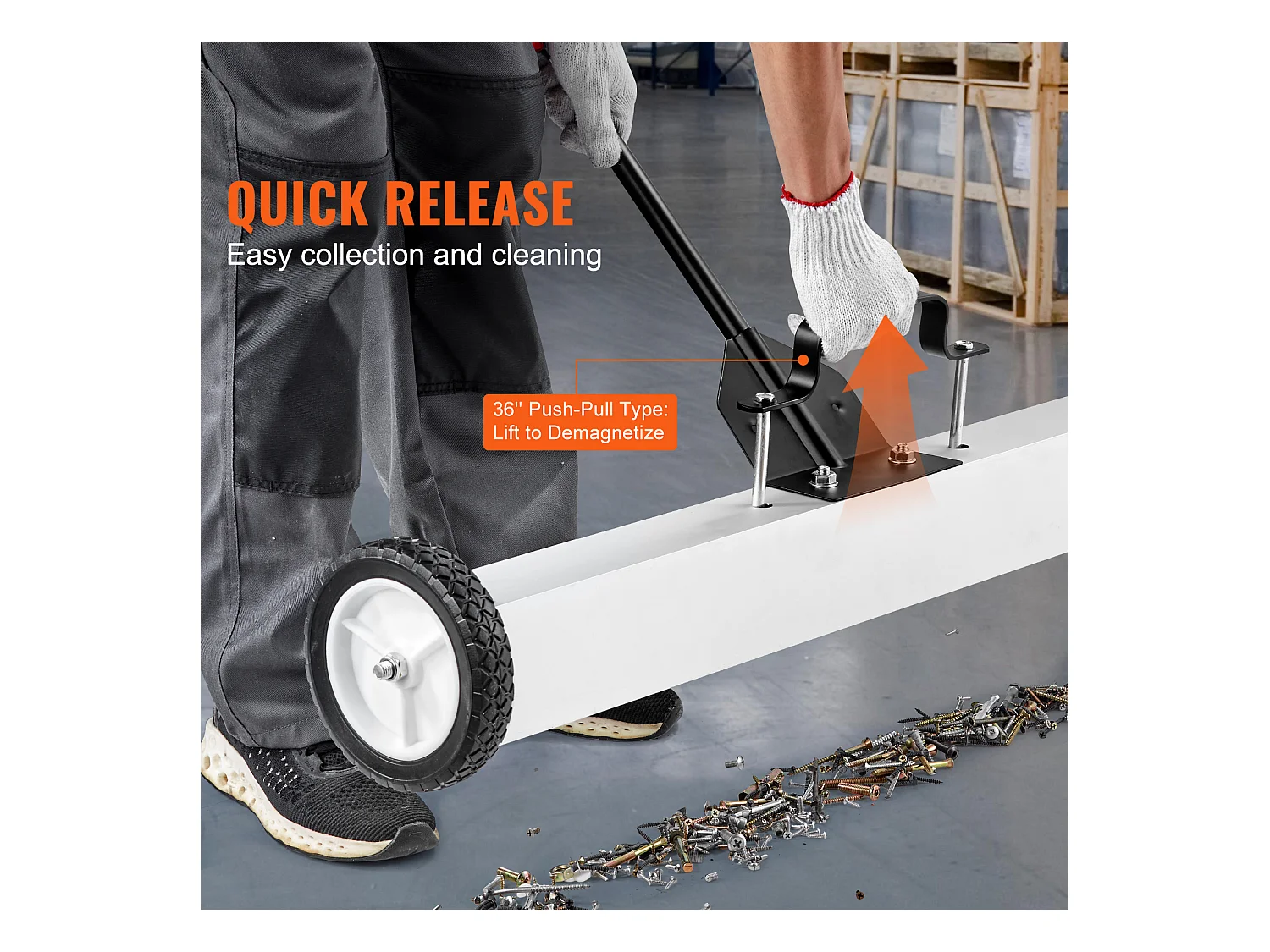 Balayeuse Magnétique, SucceBuy Balayeuse Magnétique de 91 cm avec Roues, Outil de Ramassage Télescopique