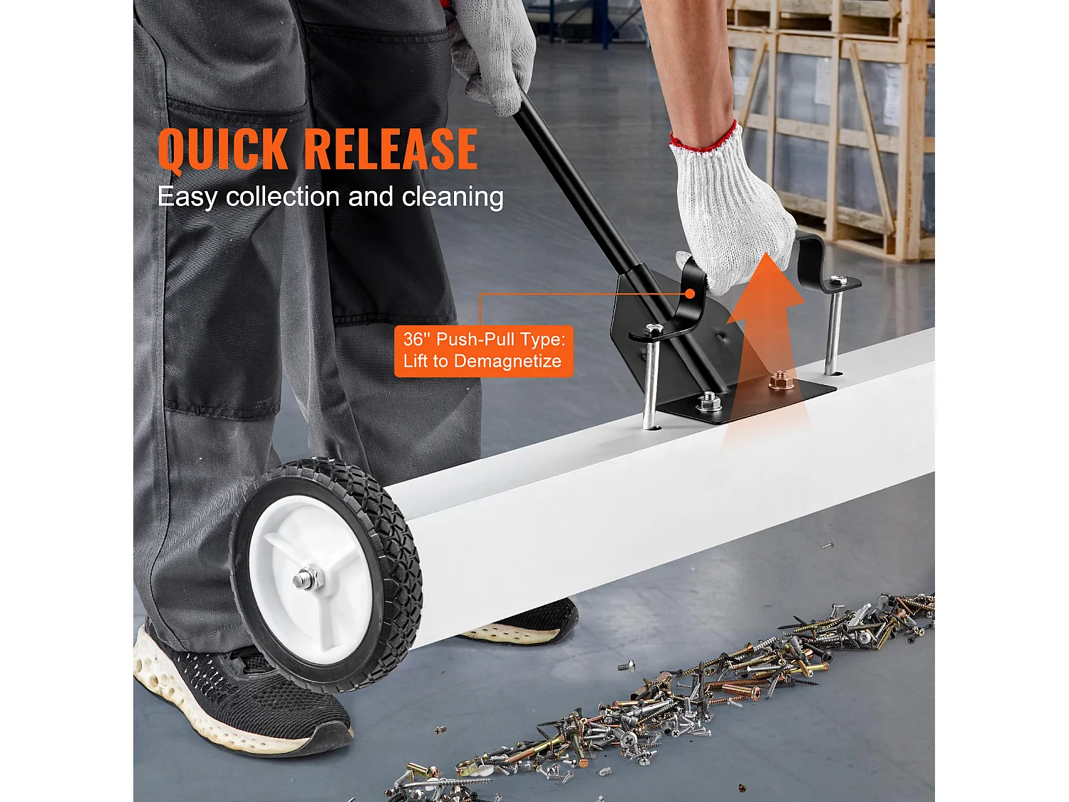 Balayeuse Magnétique, SucceBuy Balayeuse Magnétique de 91 cm avec Roues, Outil de Ramassage Télescopique