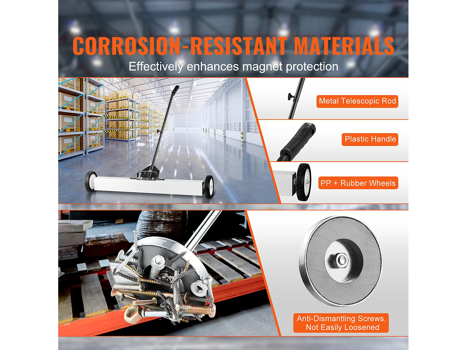 Balayeuse Magnétique, SucceBuy Balayeuse Magnétique de 91 cm avec Roues, Outil de Ramassage Télescopique