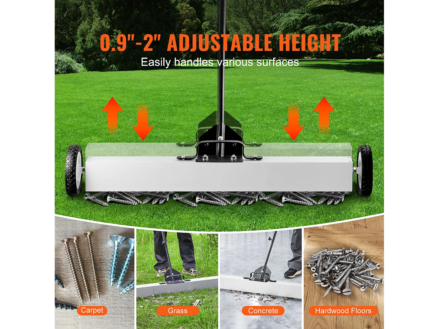 Balayeuse Magnétique, SucceBuy Balayeuse Magnétique de 91 cm avec Roues, Outil de Ramassage Télescopique