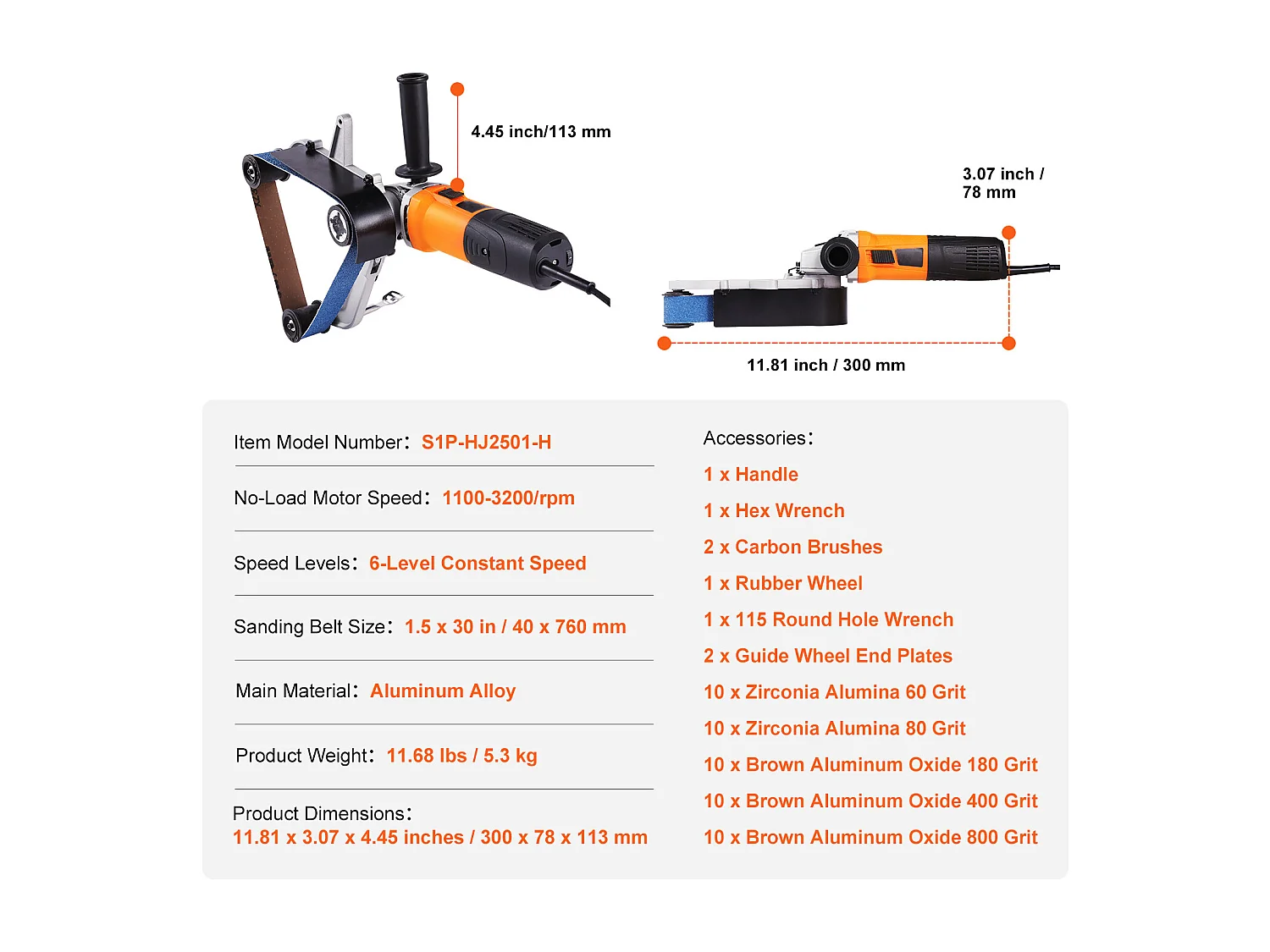 Bändernetzschleifer für Rohre und Leitungen SucceBuy, 1300 W, 6 Geschwindigkeiten, Enthält 50 Schleifbänder