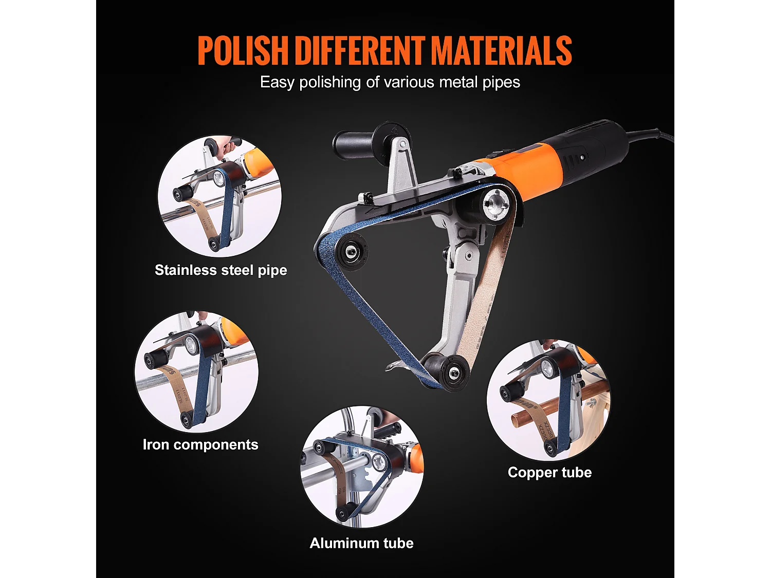 Bändernetzschleifer für Rohre und Leitungen SucceBuy, 1300 W, 6 Geschwindigkeiten, Enthält 50 Schleifbänder