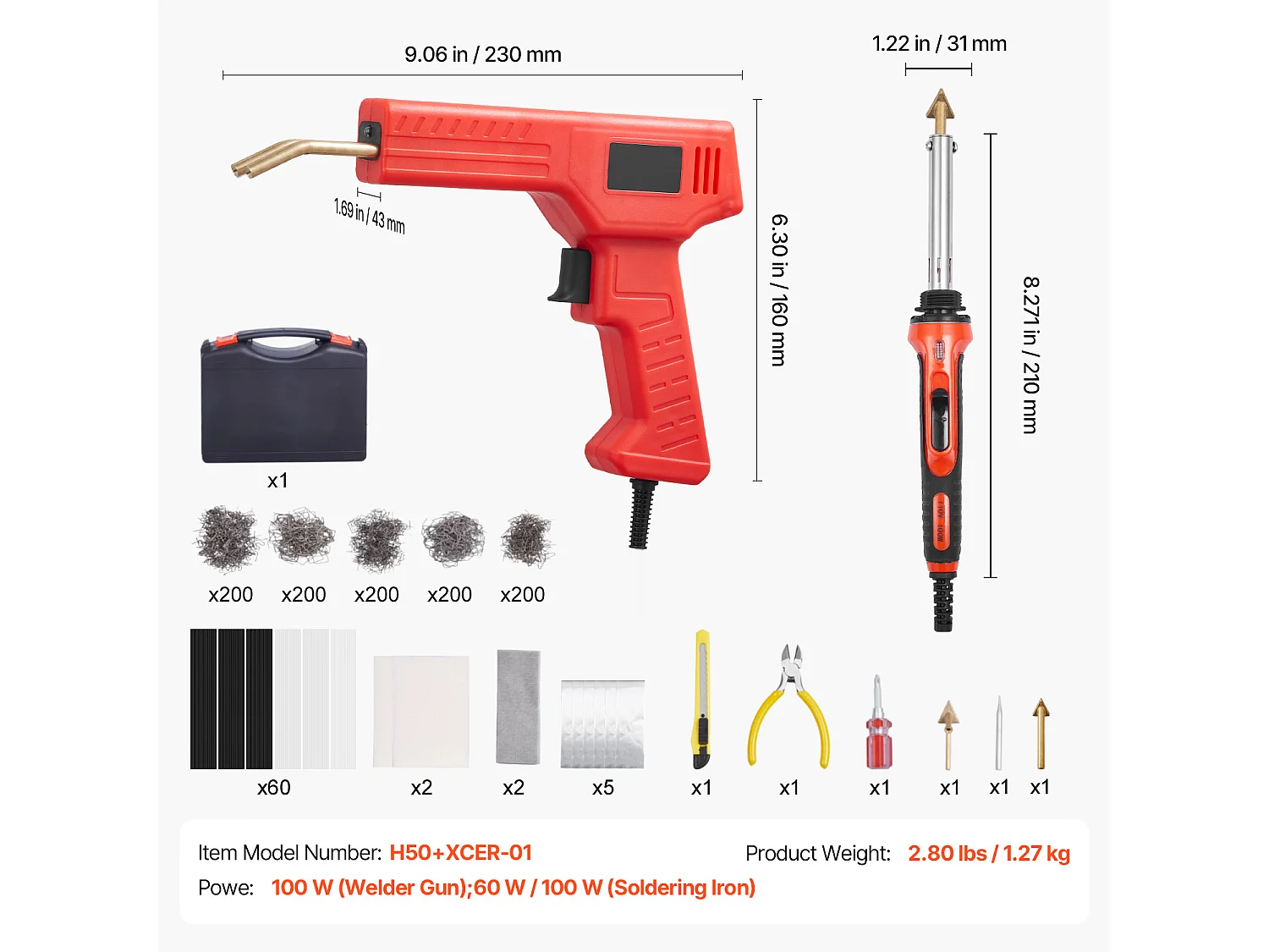 Pistolet de Soudage, SucceBuy Kit de Soudage Plastique Pistolet de Soudage Plastique 100 W et Fer 1 000 Agrafes et 60 Tiges