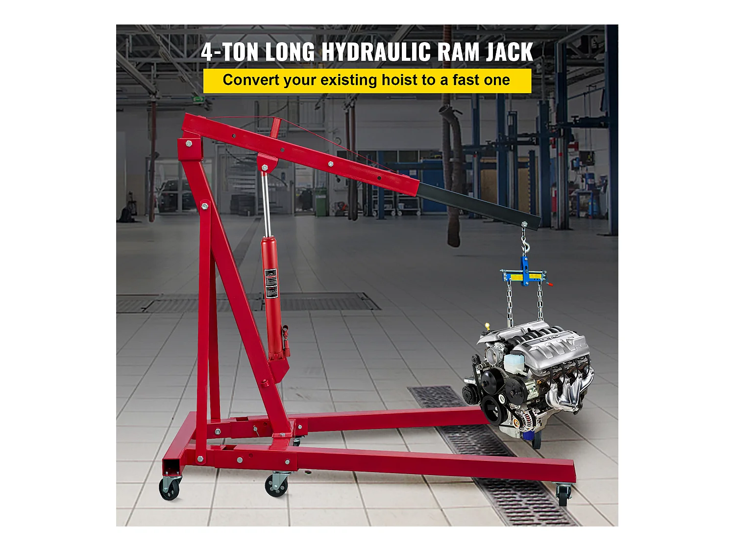 Martinetto Idraulico SucceBuy Martinetto Idraulico a Cilindro Lungo da 4 Tonnellate, Piattaforme Manuali a Pompa Singola per Sollevamento Motore