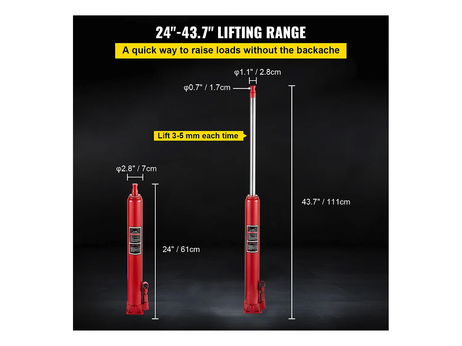 Martinetto Idraulico SucceBuy Martinetto Idraulico a Cilindro Lungo da 4 Tonnellate, Piattaforme Manuali a Pompa Singola per Sollevamento Motore