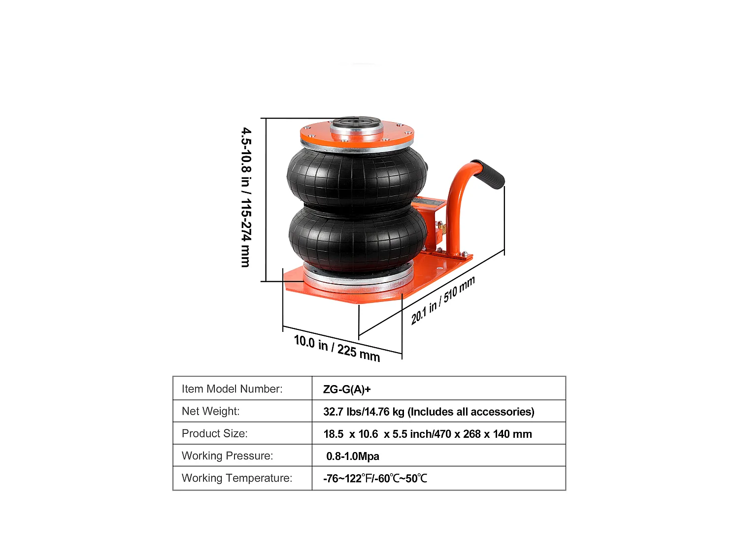 Air Jack, SucceBuy 3 Tonnen Air Jack, 3000 kg, Air Jack mit Erhöhter Säule für Limousine