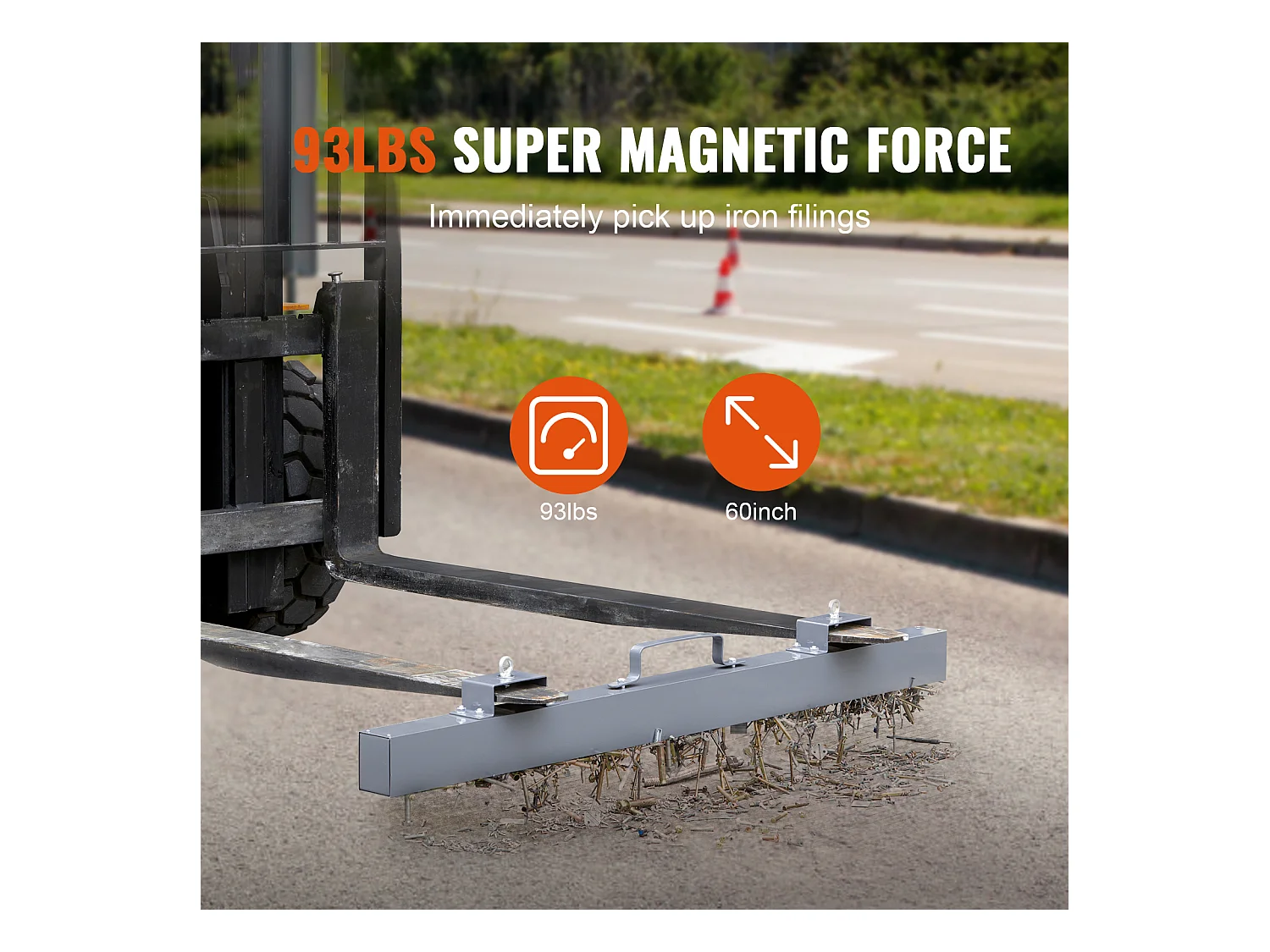 Magnetkehrmaschine, SucceBuy 152 cm Hänge-Magnetkehrwerkzeug, 42,2 kg Hebemagnet für Gabelstapler