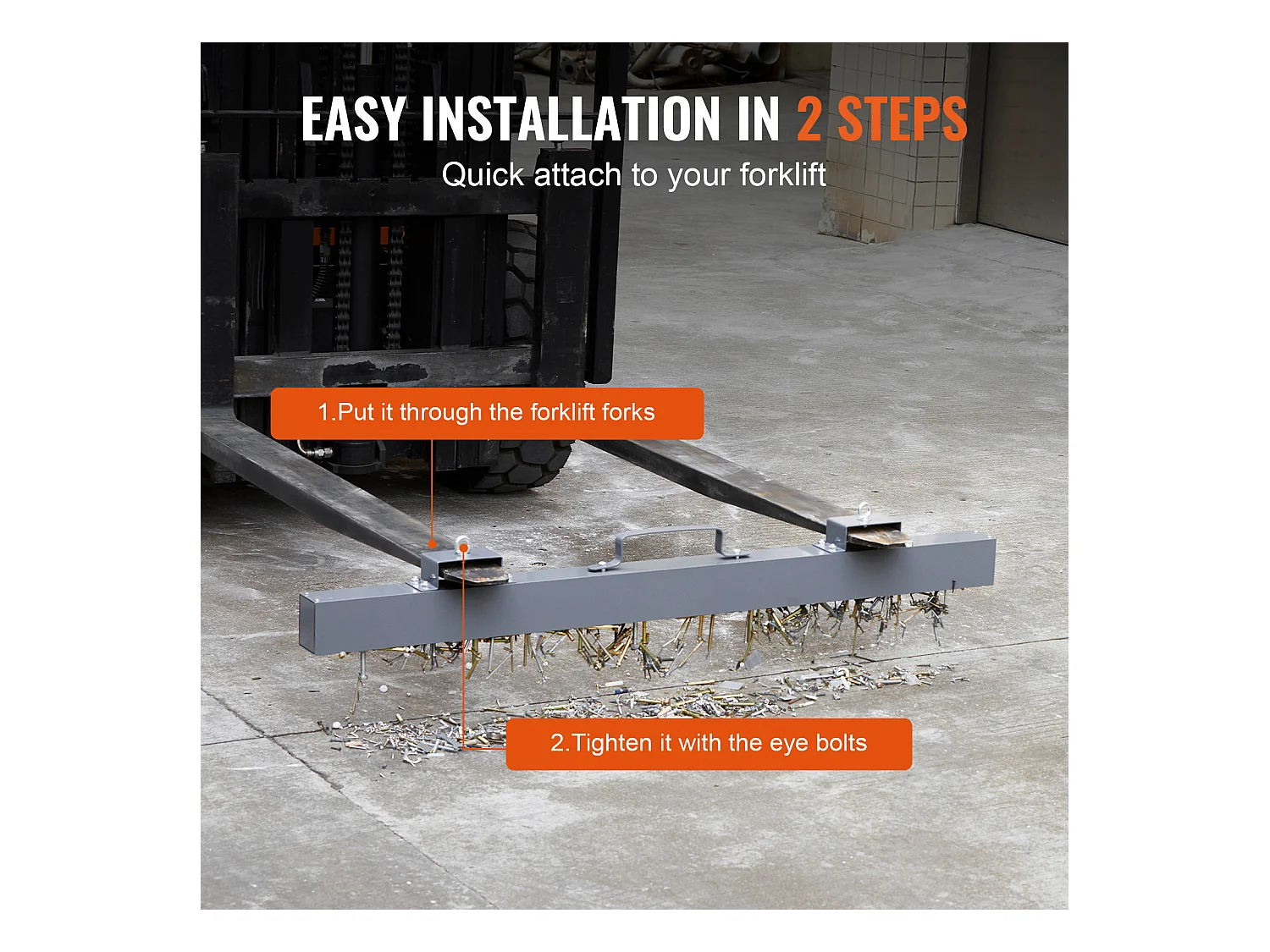 Magnetkehrmaschine, SucceBuy 152 cm Hänge-Magnetkehrwerkzeug, 42,2 kg Hebemagnet für Gabelstapler